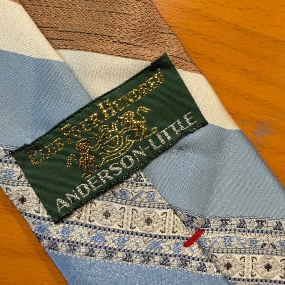 VTG 80 Club Four Hundred Anderson Little Necktie Light Blue Brown Striped Tie 3" - Picture 3 of 5